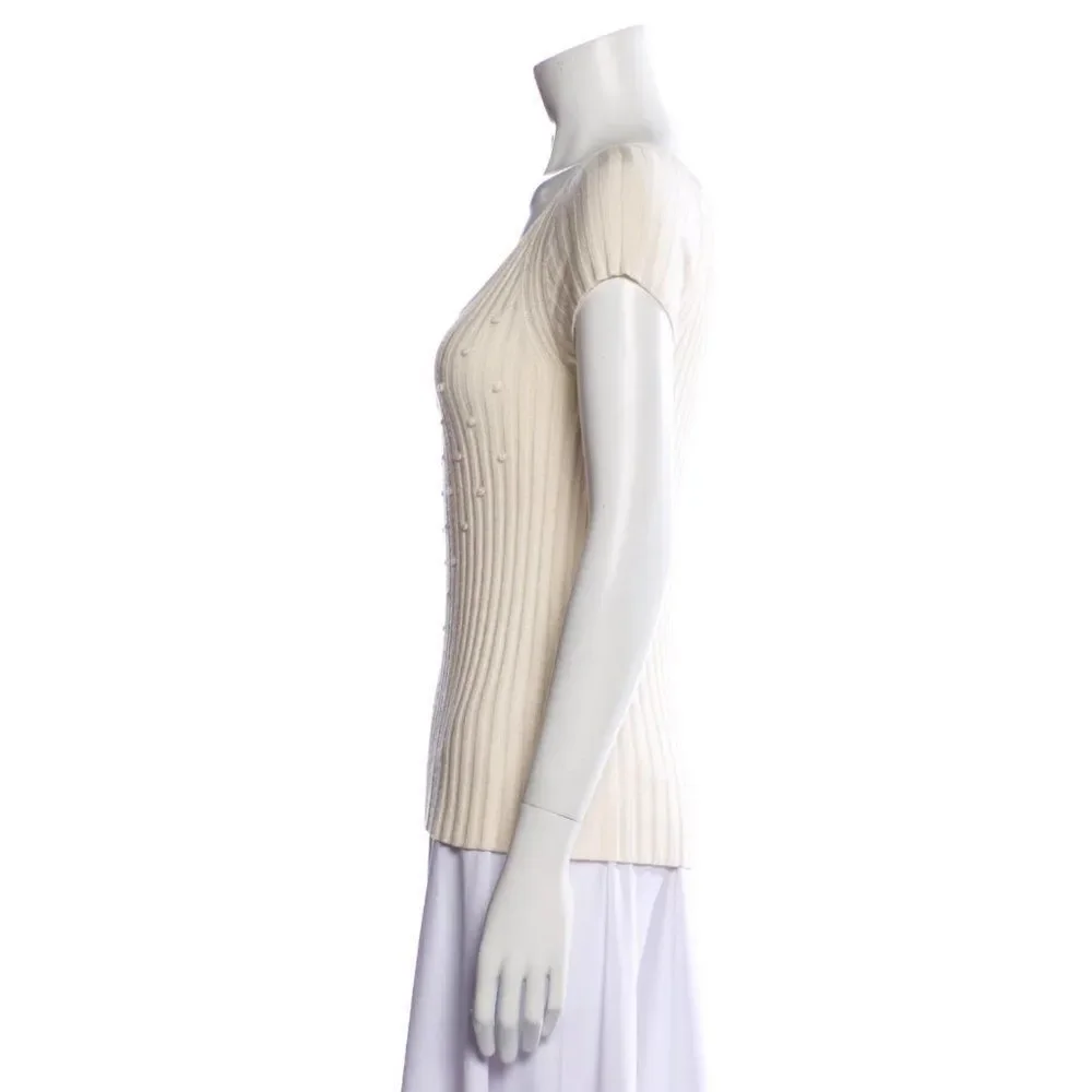 Valentino Ivory Scoop Neck Short Sleeve T-Shirt Sweater - Picture 3 of 6